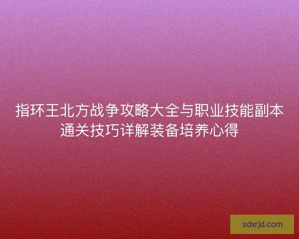 指环王北方战争攻略大全与职业技能副本通关技巧详解装备培养心得